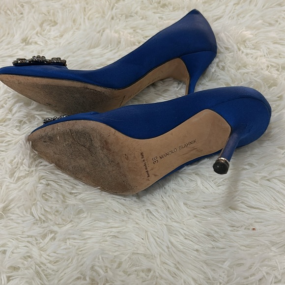 Manolo Blahnik HANGISI US$1,195.00 Blue Satin Jewel Buckle Pumps - Picture 3 of 3